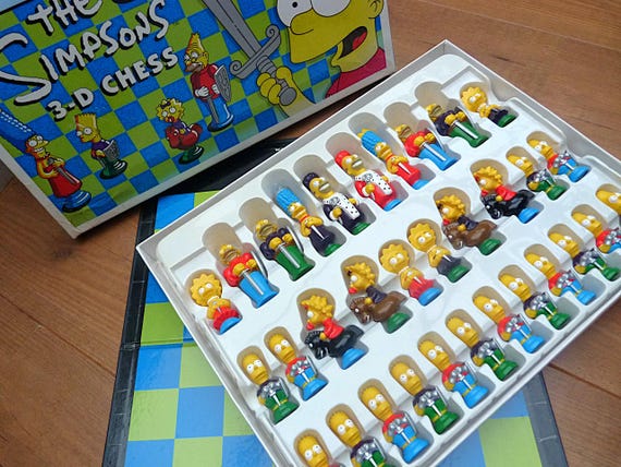 Vintage the Simpsons 3D Chess Set With Folding Board Complete With