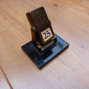 Vintage Metal 1940s Perpetual Flip Calendar by Hinkel of London Brassy Metal Desktop Calendar