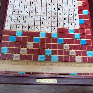 Deluxe Scrabble Set With Wooden Framed Turntable Board, Wooden Letters ...