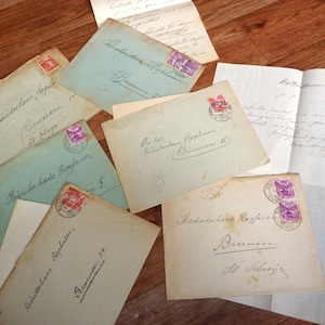 Cartas suizas de la década de 1930 en sobres manuscritos y sellados, efímeras postales suizas usadas vintage, colección de álbumes de recortes