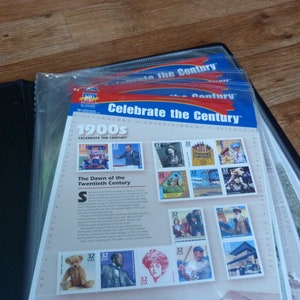United States Celebrate the Century Stamp Sheets Album with all Ten 1900s-1990s Decade Mint Sheets American Stamp Album