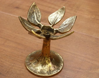 Vintage Brass Candleholder Leaf Shaped Candle Stick, Organic Shape Hand Crafted