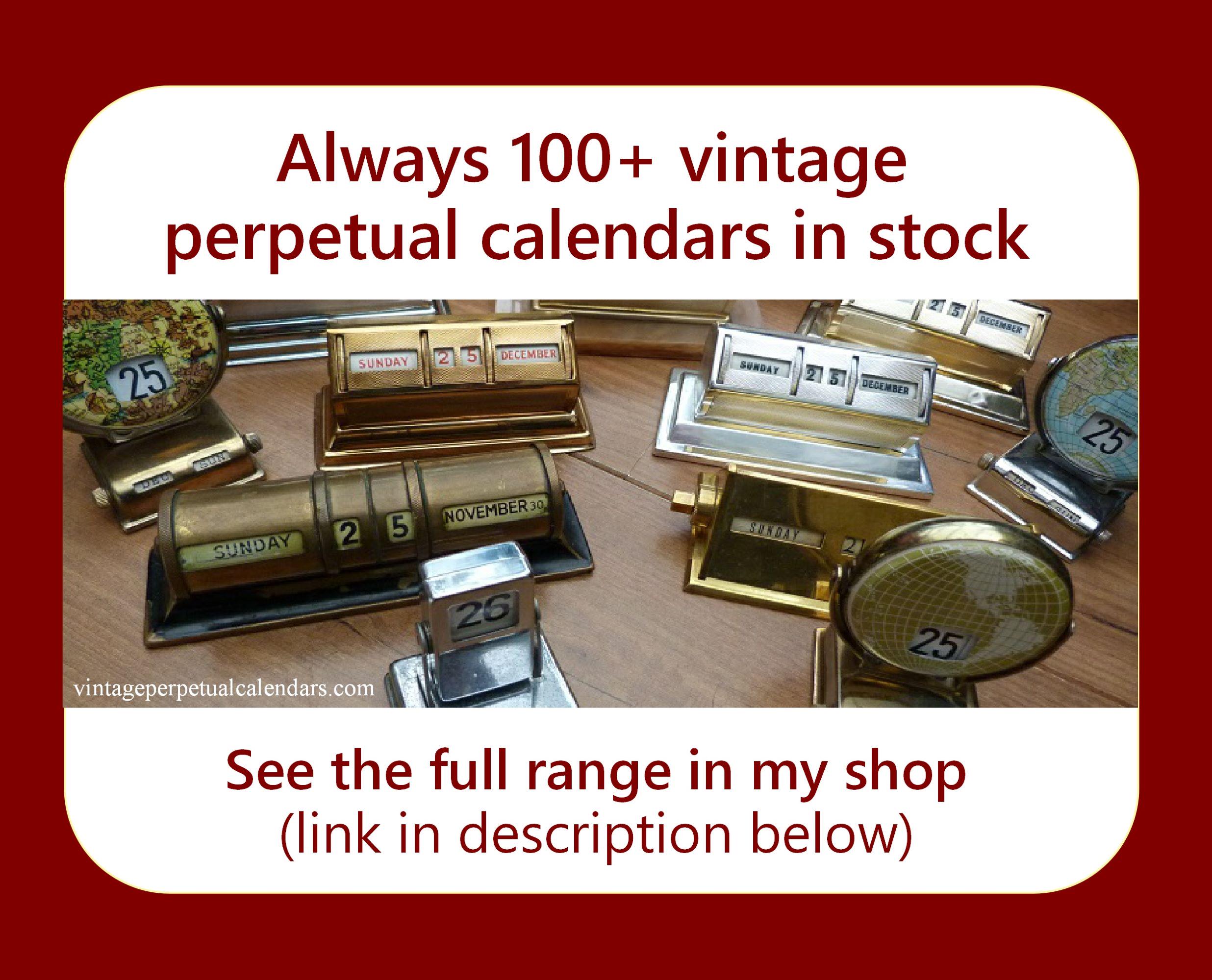 ヴィンテージ パーペチュアルカレンダー 金属製デスクカレンダー 木製