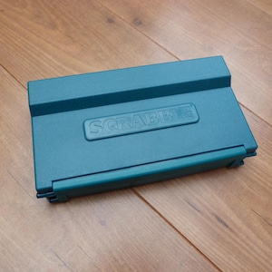 Vintage Travel Scrabble set, push-in tiles in hard plastic folding case complete game by Spear&#39;s Games. Handy travel word board game