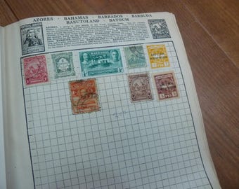 Vintage Stamp Album 1,300+ World Stamps 1900-1950s Europe Africa USA Asia