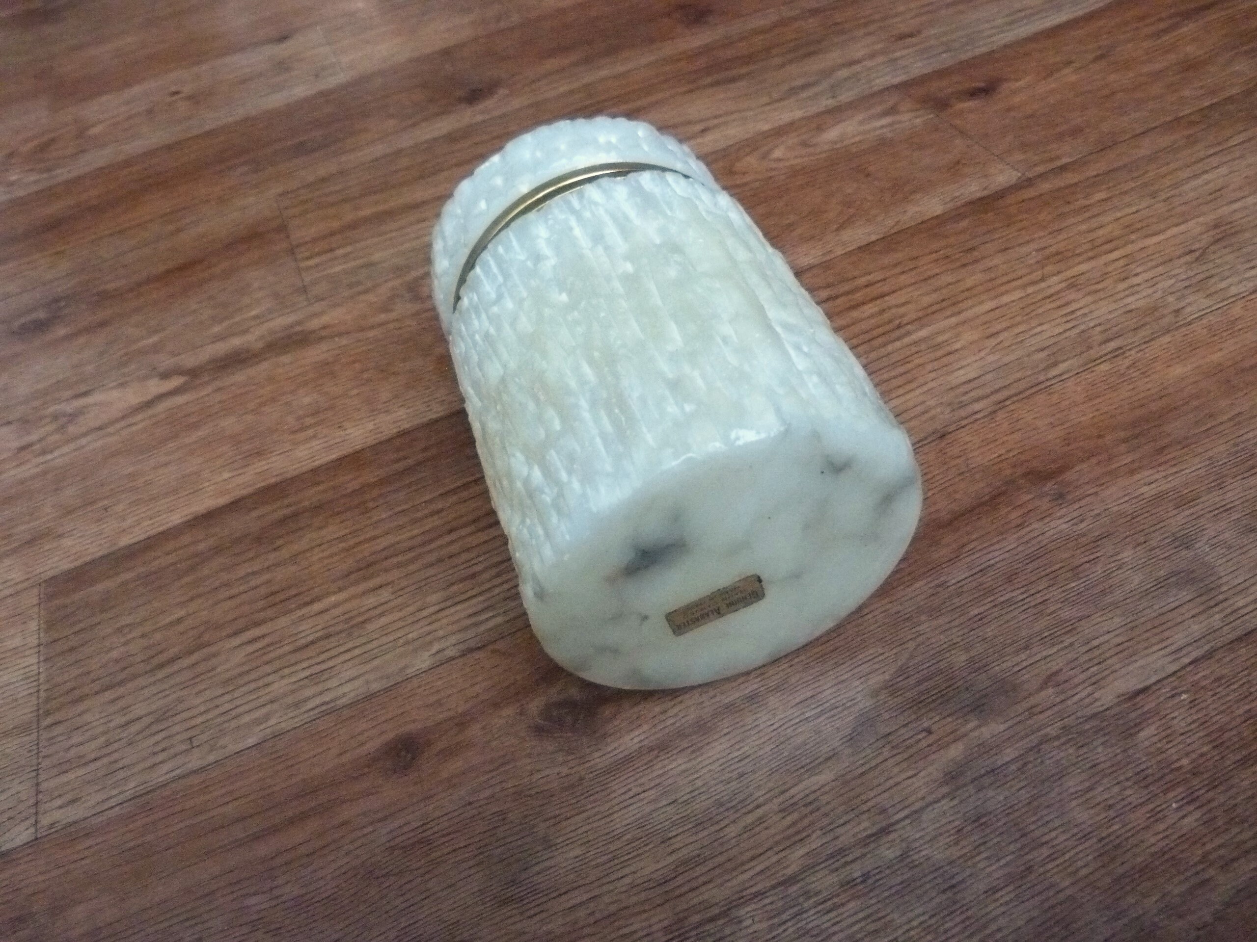 Vintage Alabaster Round Trinket Box Veined Pearlescent White Alabaster ...
