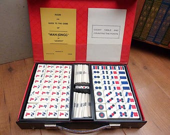 Juego de Mahjong Vintage de 144 o 152 fichas con comodines, piezas con base de bambú, marcadores y dados, versión sellada, portátil, de los años 70.