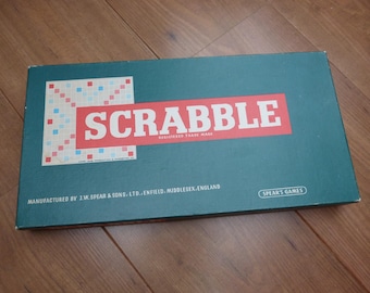 Vintage Scrabble set, complete original game with wooden letter racks by Spear's Games dated 1955. Made in England word board game