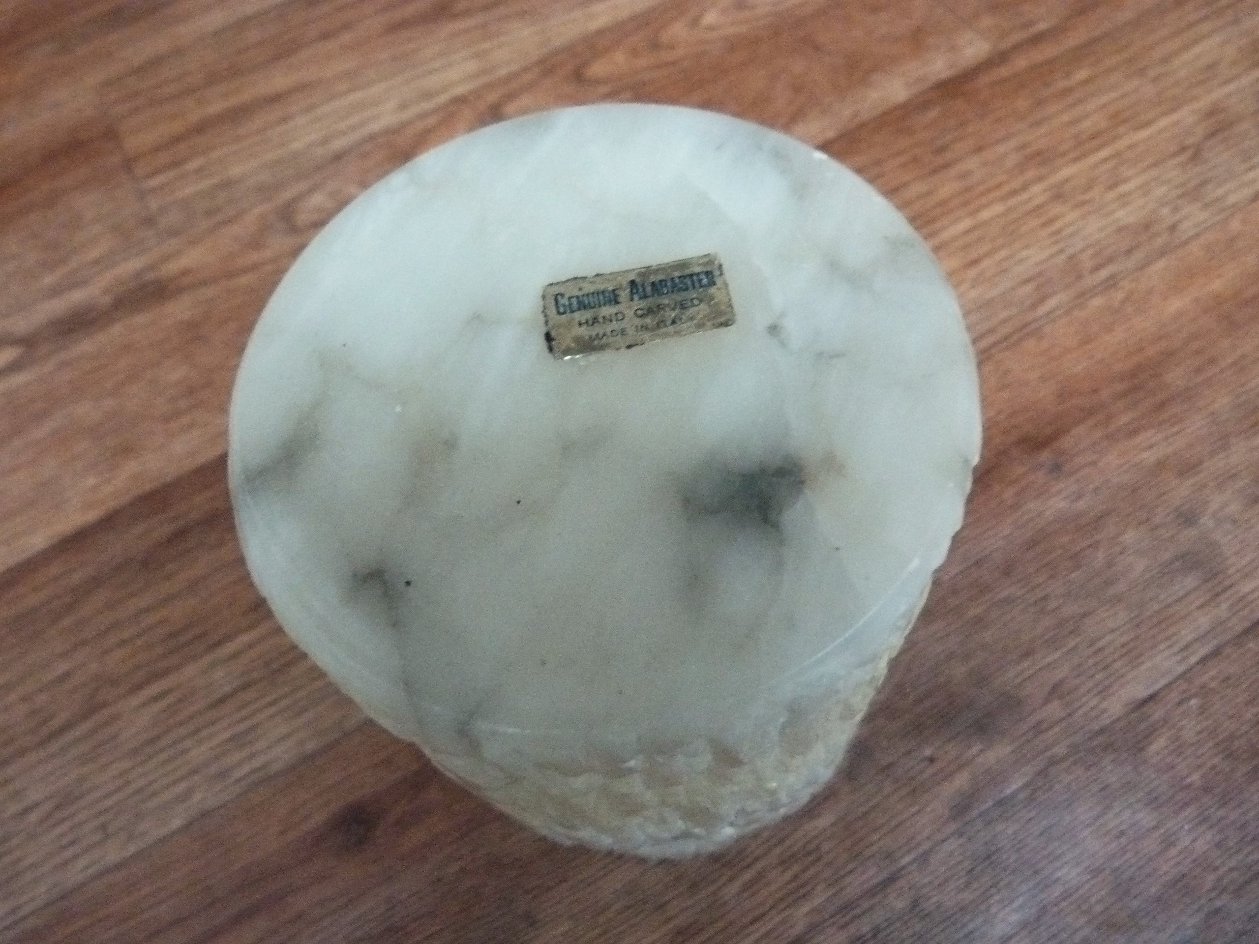 Vintage Alabaster Round Trinket Box Veined Pearlescent White Alabaster ...