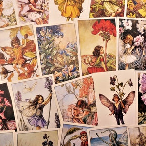 Lot de 4 cartes postales fée des fleurs, 12 ou 24 illustrations de Cicely Mary Barker Lucky Dip art vintage printemps été automne hiver