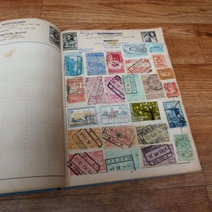 Vintage Stamp Album 550 plus World Stamps 1900s-1960s Europe Asia 200 pages Stanley Gibbons Improved Stamp Album