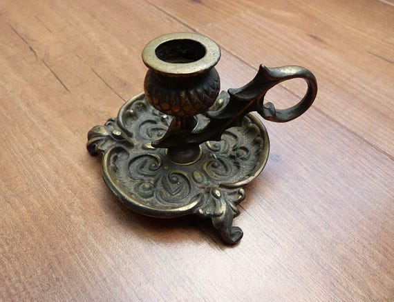 Vintage Brass Thistle Candleholder Shaped Chamber Stick Single Candle Stick Ornate Art Nouveau Style Brass Scottish National Emblem