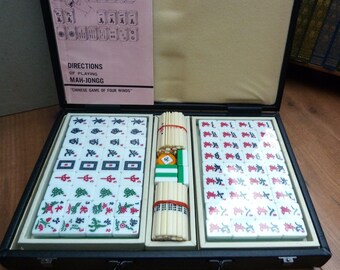 Vintage SEALED Bugatti Cased Mahjong Set Complete with 148 Pieces, Counting Sticks and Dice 1980s Portable vintage