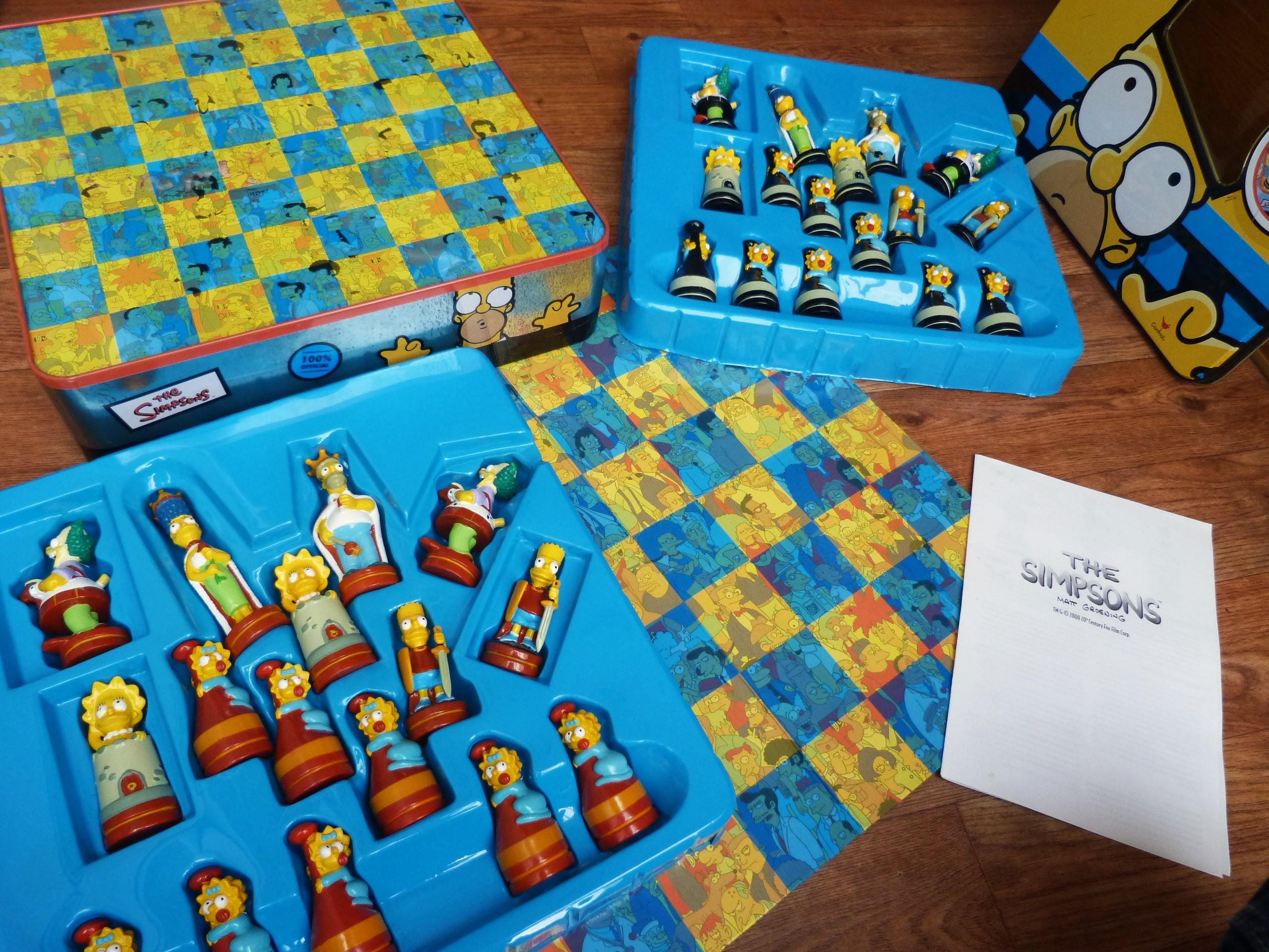 Vintage the Simpsons 3D Chess Set in Tin With Folding Board