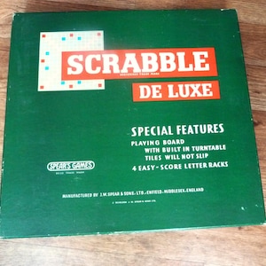 Vintage Deluxe Scrabble set, with Turntable Board and Scoring Racks, complete game by Spear&#39;s Games dated 1973