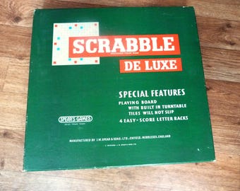 Vintage Deluxe Scrabble set, with Turntable Board and Scoring Racks, complete game by Spear's Games dated 1973