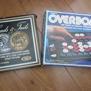 Two Vintage Strategy Games Overboard and Heads & Tails for 2 players 1970s/80s vintage in good condition.