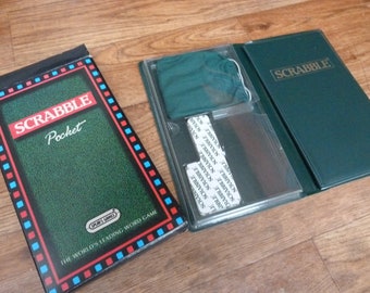 Vintage Pocket Scrabble Magnetic set in hard plastic folding case complete game by Spear's Games 1992. Handy travel word game