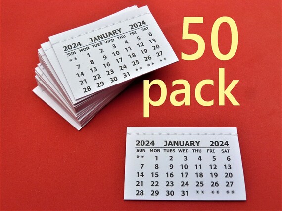 50 Pack of 2024 Mini Calendar Tabs 12 Pages With Sewn Binding