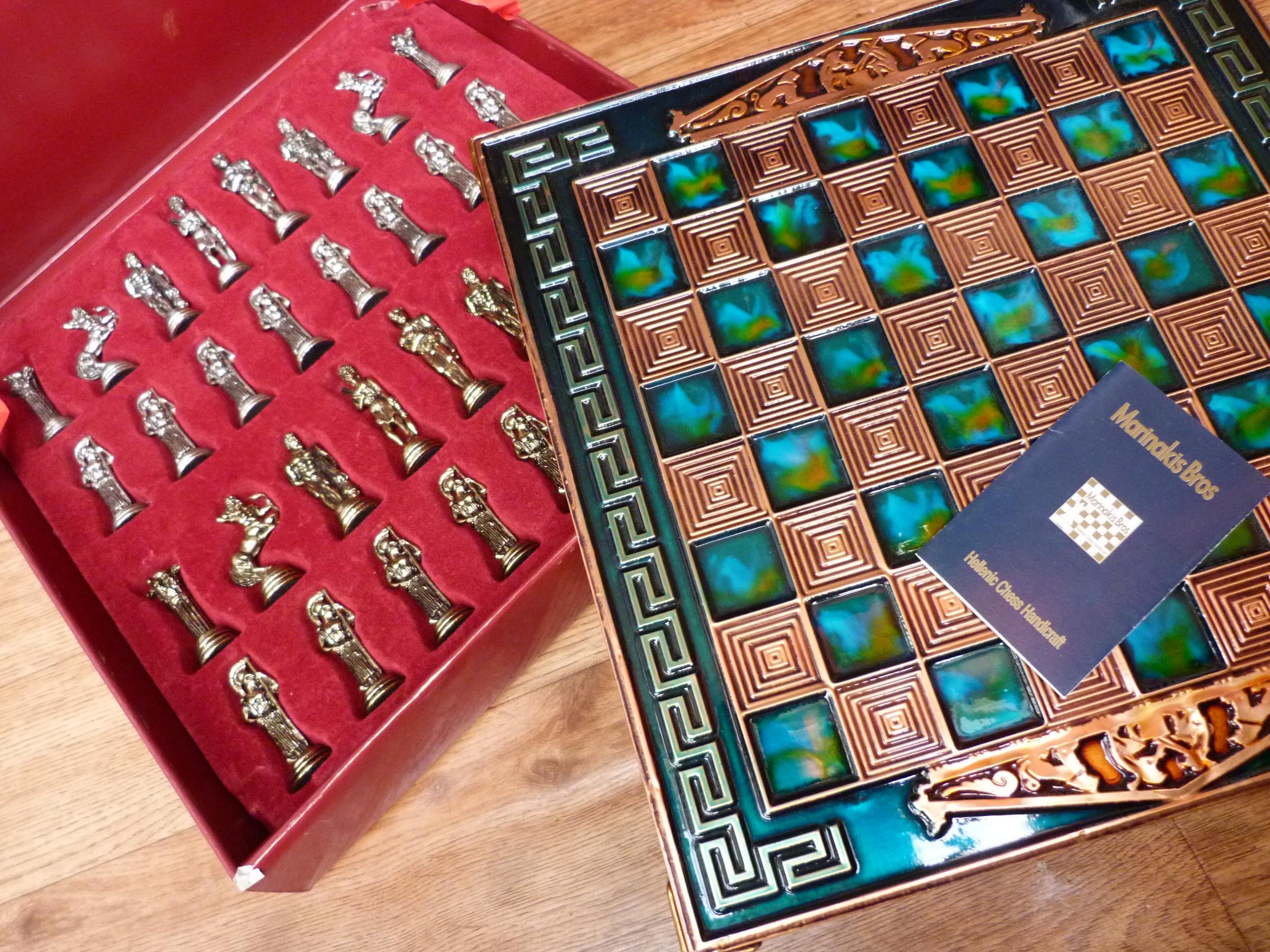 Beautiful Greek Chess Set Marinakis Bros Athena Vintage 10 1/2