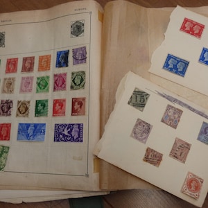 Vintage Stamp Album 1,900 World Stamps 1800s-1950s Africa Europe Indian Australian States Revenues 360 pages Stanley Gibbons Strand Album