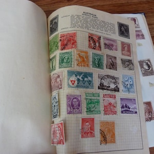 Vintage Stamp Album 1,200 World Stamps 1900s-1960s Europe Asia Africa China