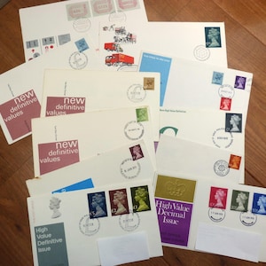 Collection of 11 GB Stamps First Day Covers QE2 Machin Definitives Inc High Values 1970-1984