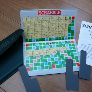 Vintage Pocket Scrabble Magnetic set in soft plastic folding wallet complete game by Spear&#39;s Games. Handy travel word game