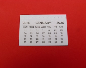 Mini 2026 Calendar tab insert with sewn binding 12 page small calendar (less than 3 x 2 inches) Great for craft projects Pack of 2 - 20
