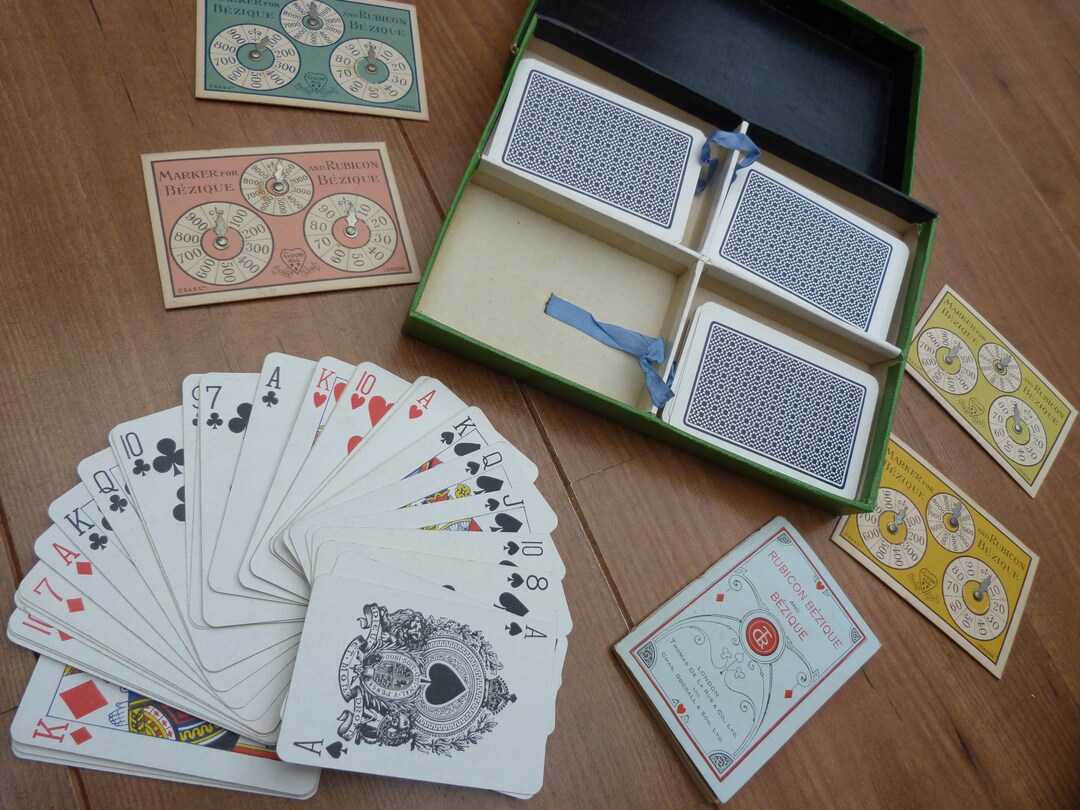 Vintage De La Rue Bezique Game Complete With 4 Decks Playing Cards, 4 ...