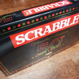 SEALED Scrabble 50th Anniversary Limited Edition Special set, complete game by Spear&#39;s Games dated 1998 with Wooden Letters and Velvet Bag