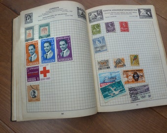 Vintage postzegelalbum 700 plus wereldpostzegels jaren 1950-1960 Europa Azië Afrika 220 pagina's Stanley Gibbons Verbeterd album