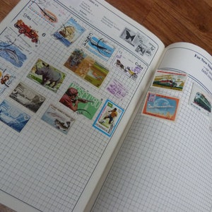 Vintage Stamp Album 200+ Colourful World Stamps Europe China Africa 80 pages Stamp Album