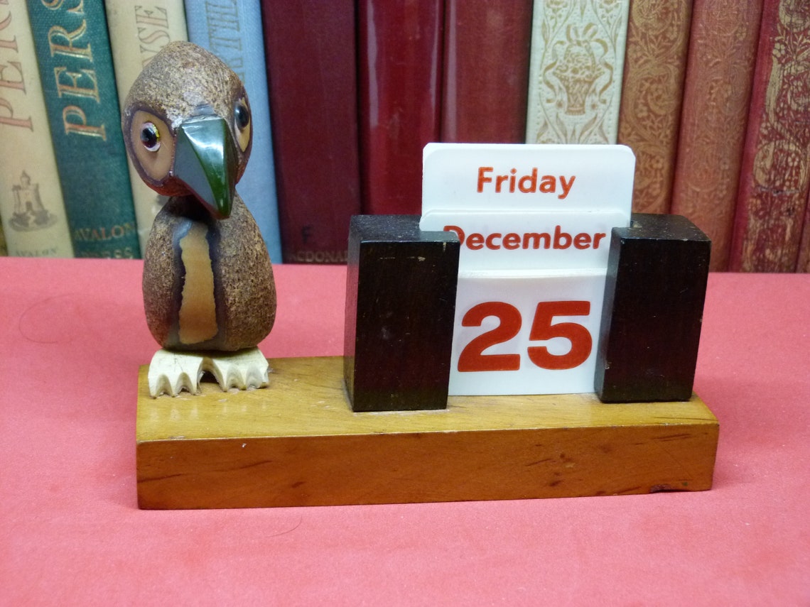 Cute Bird Vintage Perpetual Calendar Made from Nuts and Wood Etsy