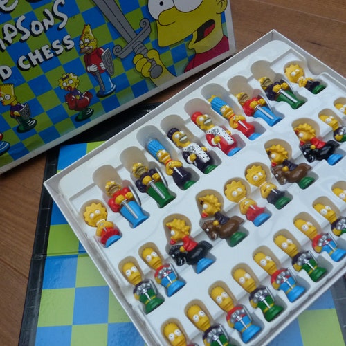 Vintage the Simpsons 3D Chess Set With Folding Board Complete With