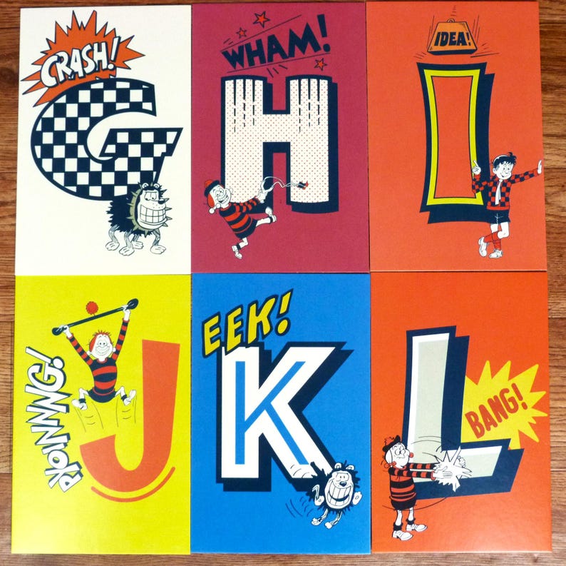 Alphabet Postcards Complete A-Z the Beano Comic Colourful Illustrations ...