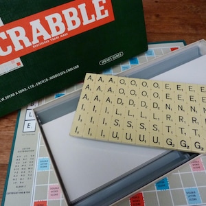 Vintage SEALED LETTERS Scrabble set complete original game by Spear&#39;s Games dated 1955. Unplayed Made in England word board game