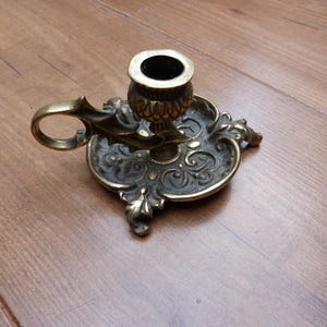 Vintage Brass Thistle Candleholder Shaped Chamberstick Single Candle Stick Ornate Art Nouveau Style Brass Scottish National Emblem
