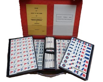 Vintage Mahjong Set 144 or 152 Tiles with Jokers Complete Bamboo Backed Pieces, Scoring Sticks and Dice 1970s Portable vintage Sealed Option