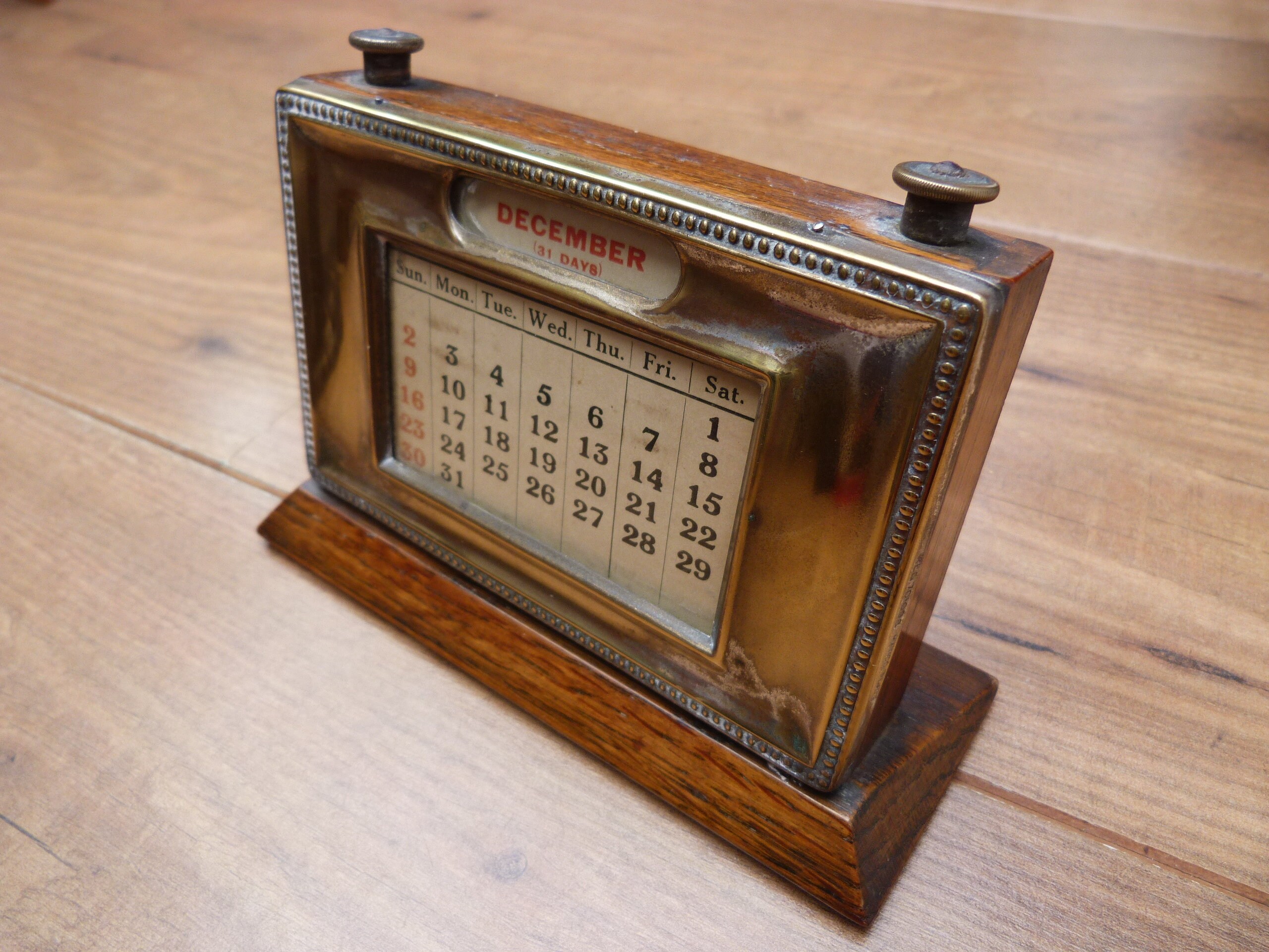 Vintage 1920s Perpetual Calendar Desk Calendar Oak Wood and Vintage 1920s Perpetual Calendar Desk Calendar Oak Wood and