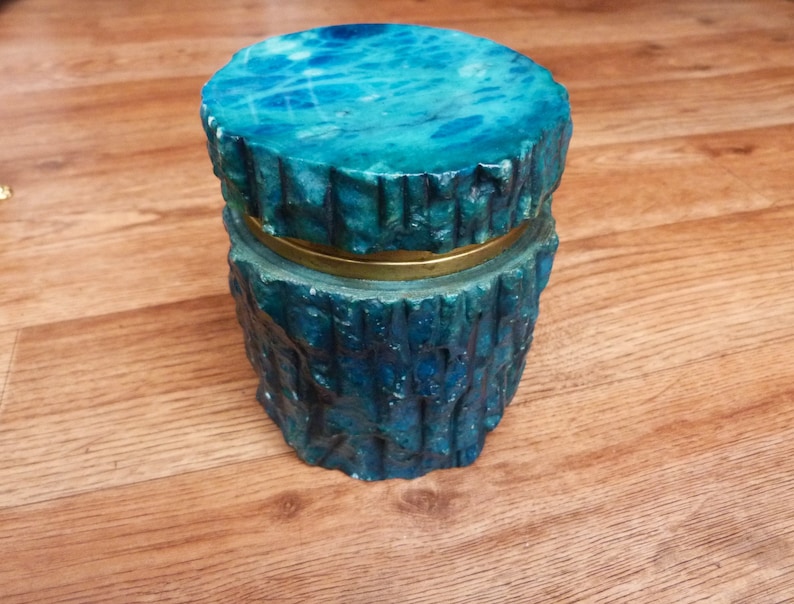 Vintage Alabaster Round Trinket Box Vibrant Blueish Green Alabaster ...