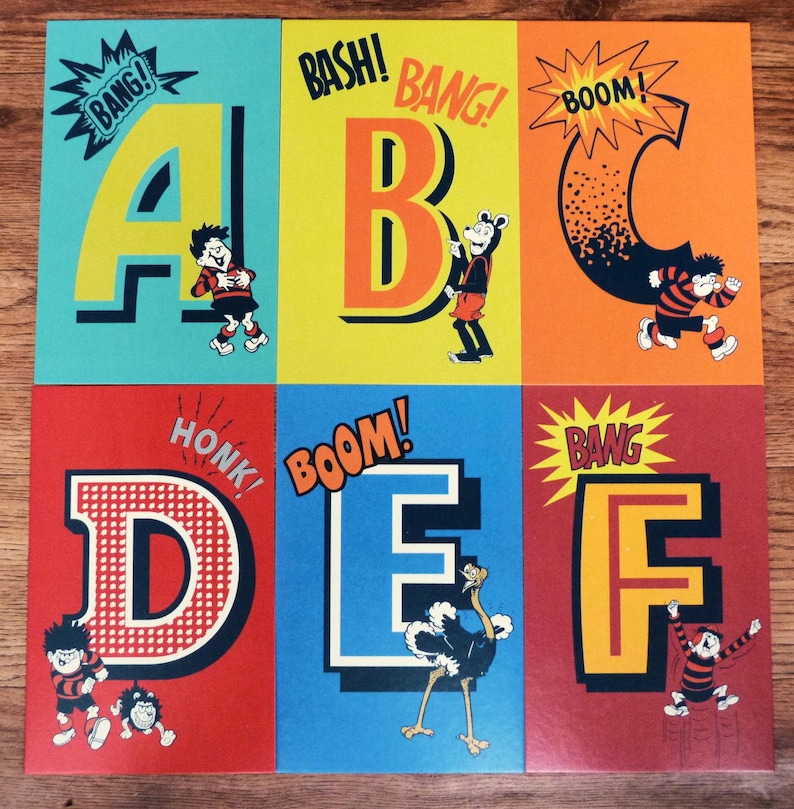 Alphabet Postcards Complete A-Z the Beano Comic Colourful Illustrations ...