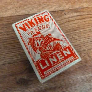 Vintage Waddingtons Viking Linen Playing Cards WW2 Era Cards en caja para póquer y otros juegos Made in England