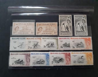 Colección de sellos nuevos y usados de las Islas Malvinas 1955-1960 QE2 Commonwealth Sellos postales coleccionables auténticos
