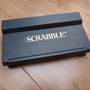 Vintage Travel Scrabble set push-in tiles in hard plastic folding case complete game by Spear&#39;s Games Handy travel word board game