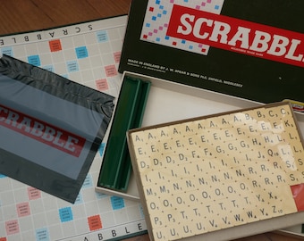 Vintage UNPLAYED Scrabble set complete original game with sealed letters by Spear&#39;s Games dated 1983. Made in England word board game