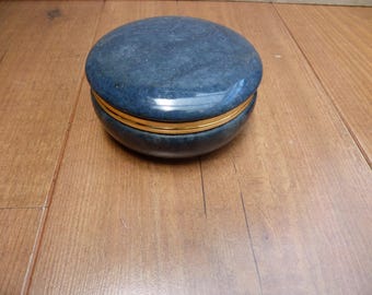 Vintage Alabaster Trinket Box: Petrol Blue 4 Inch Hinged Stone Jewellery Case (Made in Italy)