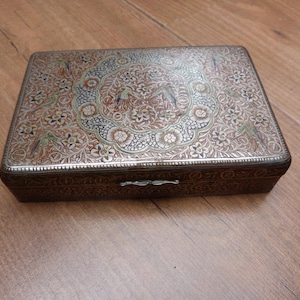Engraved Metal Trinket Box, Jewellery Box, Wood Lined 5 Inch Hinged Cigarette Box