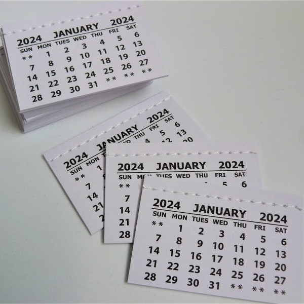 2024 Mini Calendar tab (10, 20, 50 or 100 pack) 12 pages stitched binding small calendar (under 3x2 inch) Great crafting or kid's activity