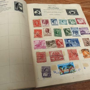 Vintage Stamp Album 350 World Stamps 1900s-1950s Europe Africa USA Asia Royal Mail Album
